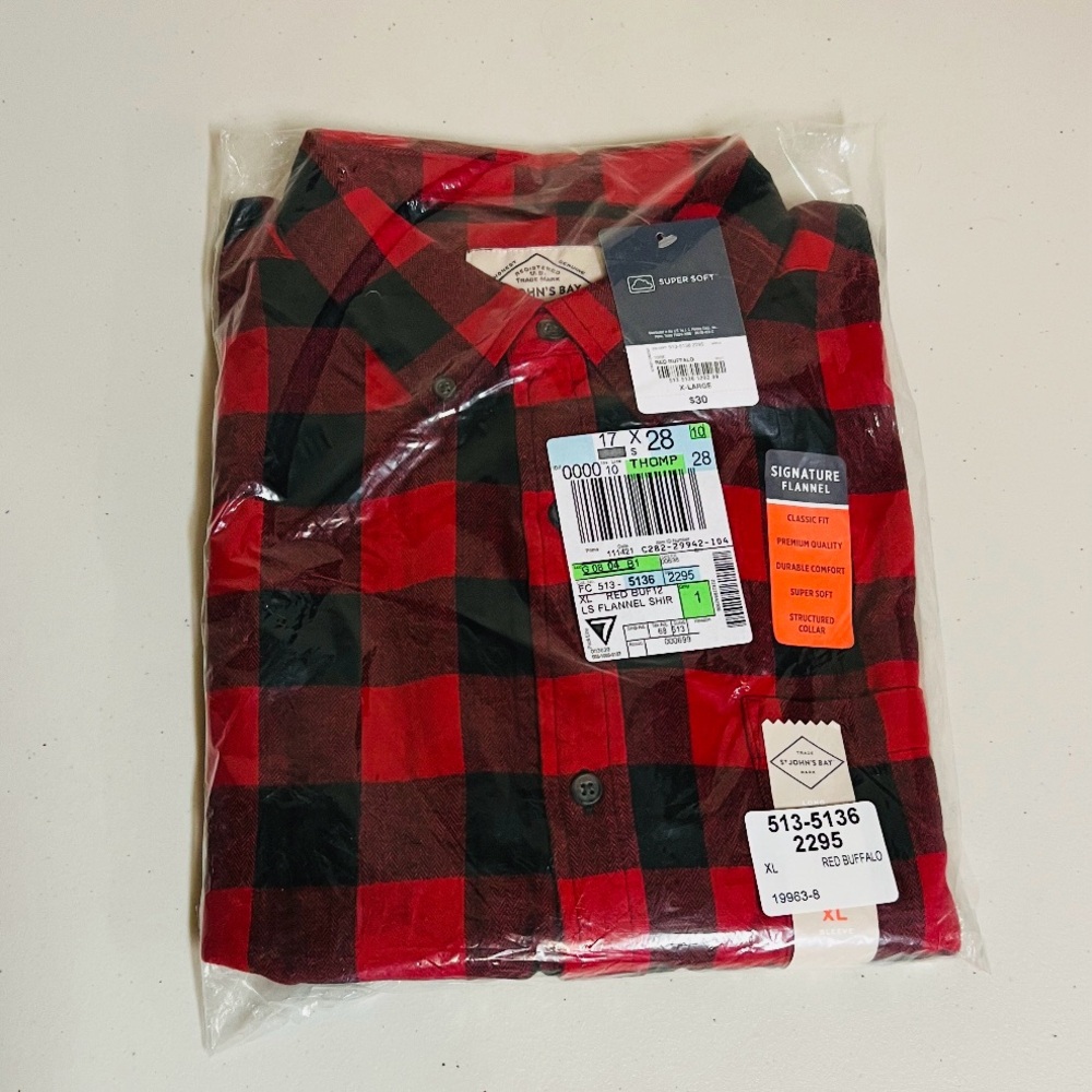 St. John's Bay Red and Black Plaid Flannel Men's Shirt
